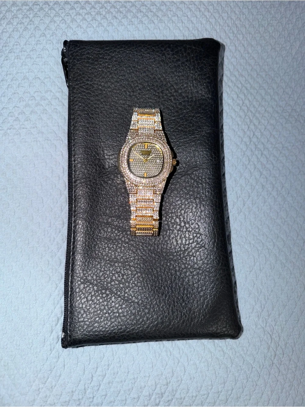 Pintime Iced Out Vintage Two Tone Gold Silver Lab Diamond Stainless Steel Watch